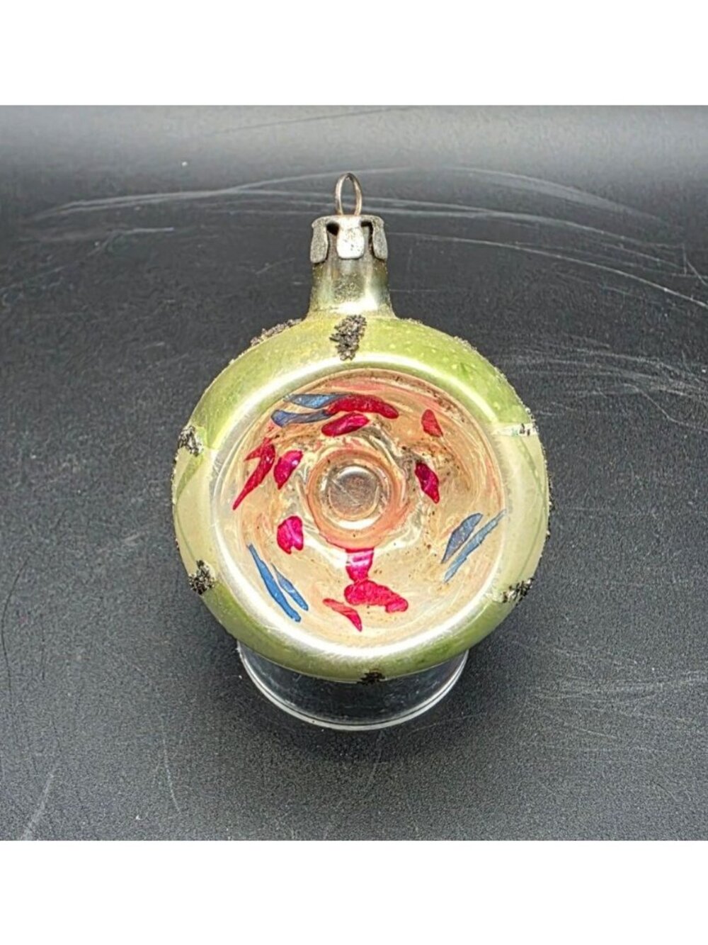 Vintage MCM 2" Mercury Glass Indented Reflector Poland Christmas Ornament Retro